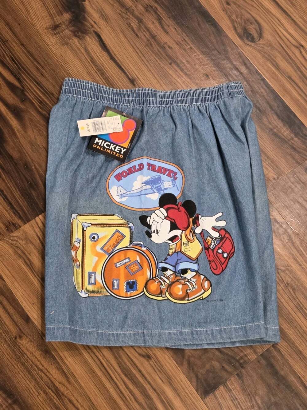 Vintage 90s Mickey Unlimited Disney Denim Shorts NWT World Travel Fits S/M
